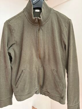J. Crew Olive Green Full-Zip Rib Collar Sweatshirt